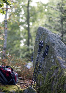 Wanderstöcke lehnen am Stein Wanderstöcke lehnen am Stein